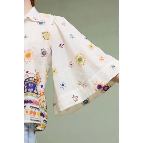 Anthropologie Eliot Embroidered Cotton Popover Blouse XS Boho Top - Picture 4 of 8